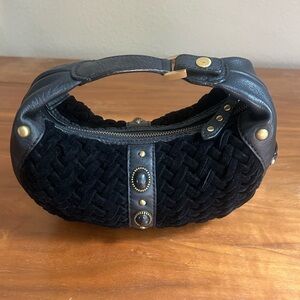 Cole Haan Village Weave Velvet crescent moon mini bag | black